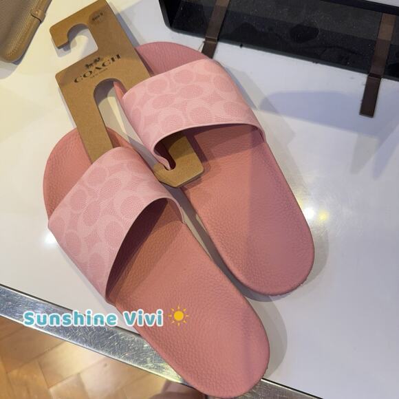 New Coach women Udele Sport Slide Signature Canvas CAR28 Powder Pink US 10 - Picture 3 of 9